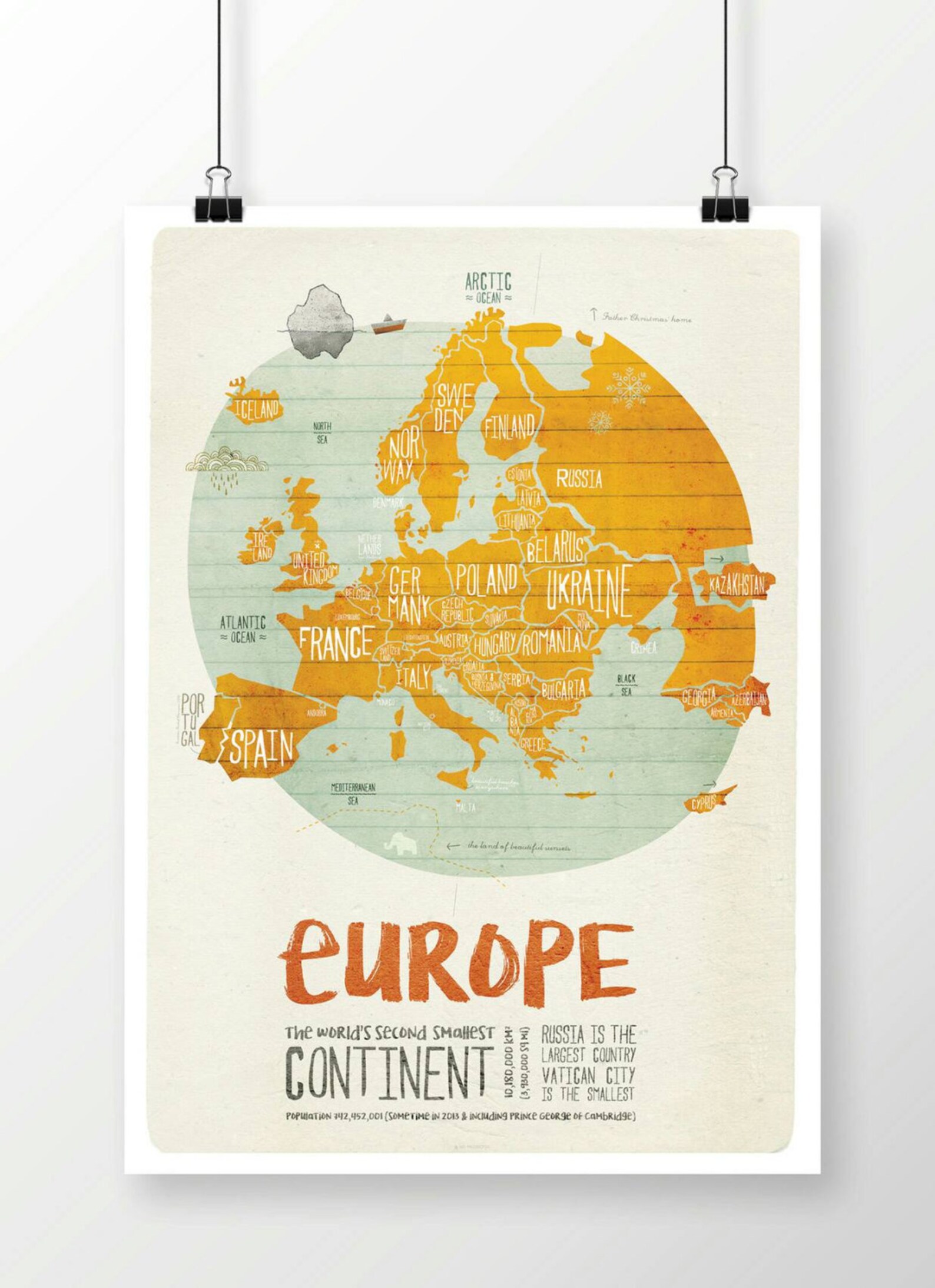 Original EUROPE Wall Art Printing Poster Illustration Print Etsy