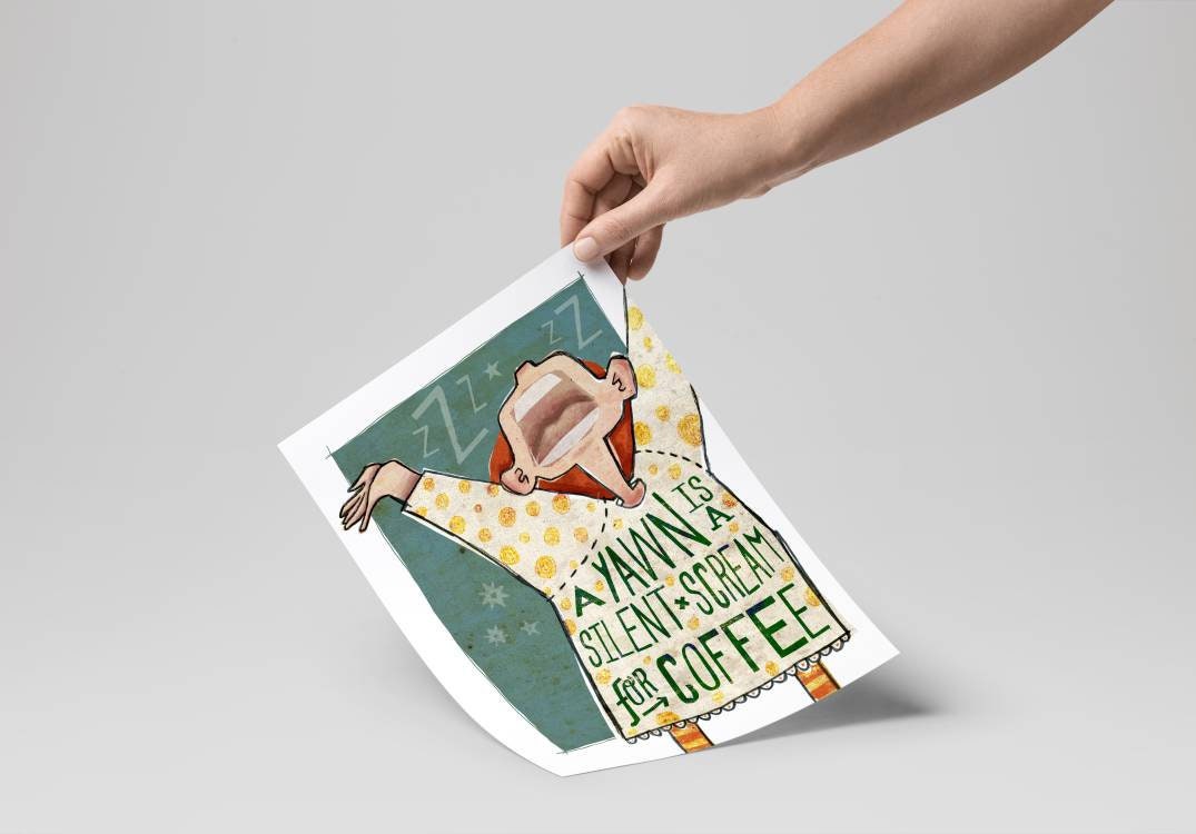 Original YAWN COFFEE Funny Quotes Wall Art Printing Poster