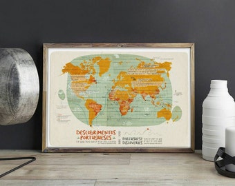 Original PORTUGUESE DISCOVERY MAP Wall Art Printing Poster Illustration Print Drawings Graphic Design Artwork Home Decor