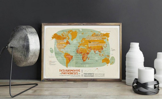 Original PORTUGUESE DISCOVERY MAP Wall Art Printing Poster Illustration Print Drawings Graphic Design Artwork Home Decor