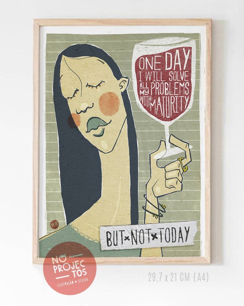 Original NOT TODAY Funny Quotes Wall Art Printing Poster Illustration Print Graphic Art Work Home Decor 画像 2