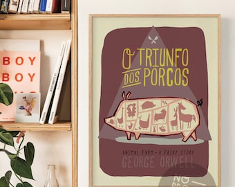 Originele TRIUMPH OF VARKENS Animal Farm door George Orwell National Reading Plan Boeken Poster Illustratie Print Tekeningen