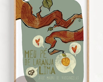 Origineel O meu Pé de Laranja Lima door José Mauro de Vasconcelos Nationaal leesplan Boeken Poster Illustratie Prin