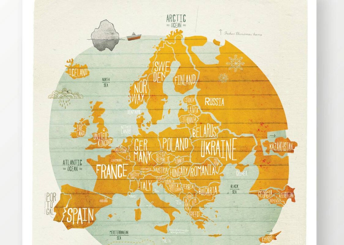 Original EUROPE Wall Art Printing Poster Illustration Print Etsy