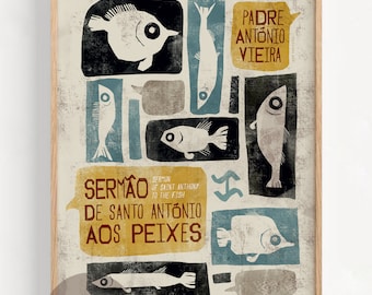 Originele preek van Sint ANTHONIO aan de VISSEN door pater António Vieira Nationaal leesplan Boeken Posterillustratie Printtekeningen