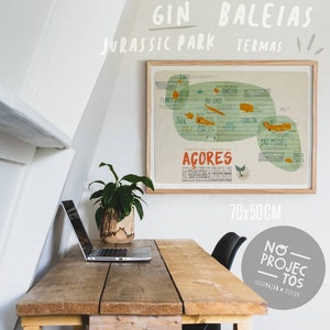 Original PORTUGAL AZORES MAP Wall Art Printing Poster Illustration Print Drawings Graphic Design Art Work Home Decor
