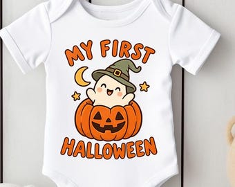 My First Halloween Baby Bodysuit, Cute Ghost Pumpkin Newborn Outfit, Baby Shower Gift