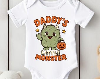 Daddy's Little Monster Baby Bodysuit, Cute Halloween Newborn Outfit, Gift for Dad 764