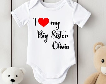 Personalised I Love My Big Sister Daddy Mummy Baby Bodysuit Cousin Gift Cute Baby Bodysuit Short Sleeve Long Sleeve Sleepsuit 76