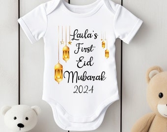 Personalised My First Eid Mubarak | Cute Baby Bodysuit Long Sleeve Sleepsuit  |Eid Mubarak Bodysuit  64