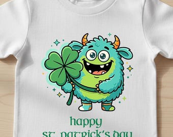 St Patricks Day Kids Shirt Lucky Monster Clover Graphic Youth Funny Holiday Tee 12
