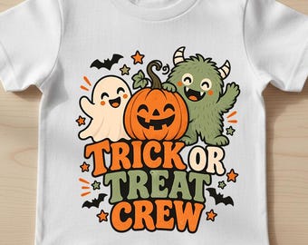 Trick or Treat Crew Kids Halloween T-Shirt, Ghost Pumpkin Monster Spooky Shirt 13