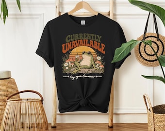 Currently Unavailable Frog T-Shirt, Funny Retro Frog Tee, Iced Coffee Graphic Shirt, Vintage Mushroom Top, Sarcastic Animal Gift