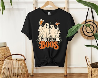 Here for the Boos T-Shirt | Funny Halloween Ghost Shirt | Beer and Cocktail Party Tee