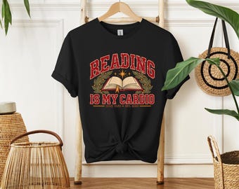 Reading Is My Cardio T-Shirt, Book Lover Graphic Tee, Vintage Book Club Shirt, Retro Collegiate Reader Tee, Bookworm Gift