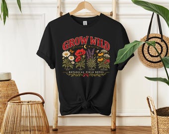 Grow Wild Botanical T-Shirt, Vintage Wildflower Graphic Tee, Retro Floral Shirt, Botanical Garden Tee, Nature Lover Gift