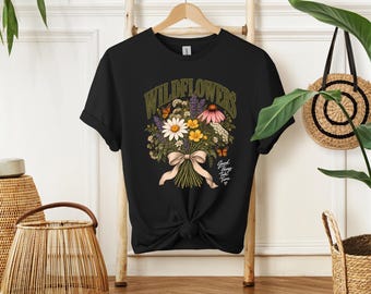 Wildflowers T-Shirt, Good Things Take Time Tee, Vintage Floral Graphic Shirt, Butterfly Flower Top, Cottagecore Nature Gift