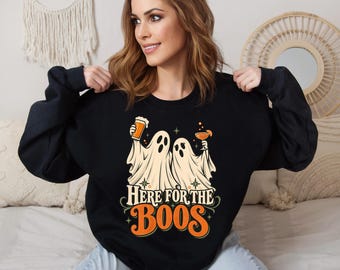 Here for the Boos Sweatshirt | Funny Halloween Ghost Crewneck | Beer Lover Spooky Jumper
