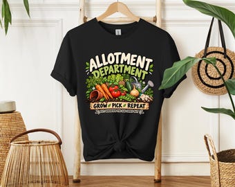 Allotment Department T-Shirt, Funny Gardening Graphic Tee, Vegetable Garden Shirt, Grow Pick Repeat Tee, Gardener Gift