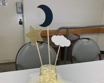 Moon Cloud and Stars Props | Set of 6 | Glitter gold | Custom colors | Centerpiece | Twinkle Twinkle | Baby Shower | Birthday | Party Decor