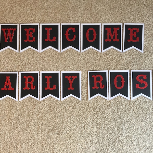 Welcome Baby Banner | All Occasion| White Black and Glitter Red | Party Banner | Custom Banner | Baby Shower Decor | Decor