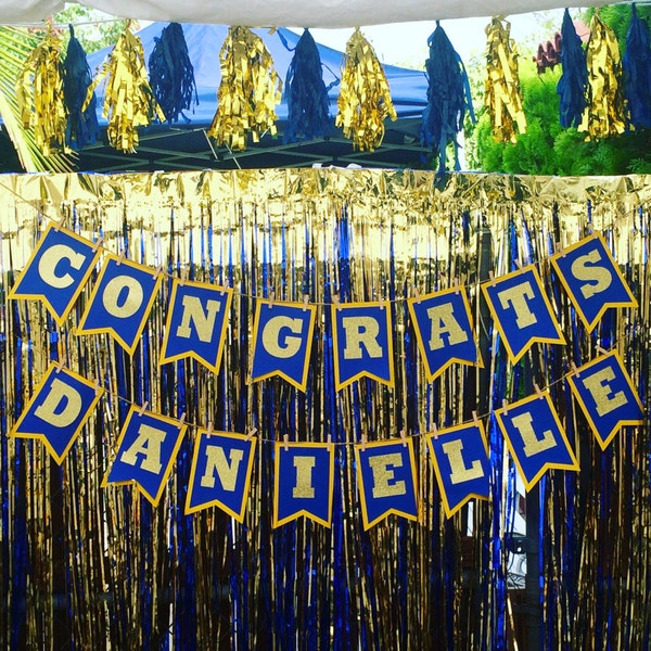 Congratulations Banner | Yellow Navy Glitter Gold | Party Banner | graduation Banner | Special Occasion | Graduation party | grad