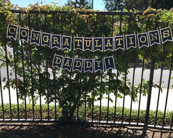 Congratulations | All Occasion Banner | Navy and White with Gold or Silver Letters | Party Banner | Custom Banner | Special Occasion | Deco