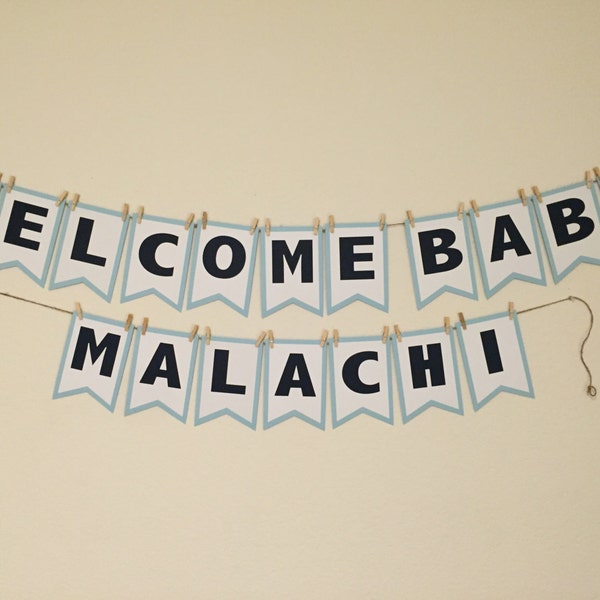 Welcome Baby Banner | All Occasion Banner | Baby Blue White with Navy Letters | Party Banner | Custom Banner | Baby Shower Decor | Decor