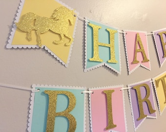 Pancarta de unicornio, Pancarta de feliz cumpleaños de unicornio, Decoraciones para fiesta de unicornio, Primer cumpleaños de unicornio, Fiesta de unicornio pastel