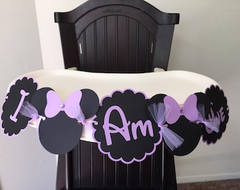 Minnie Mouse High Chair Banner, Minnie Mouse I am 1 Banner, First Birthday Banner