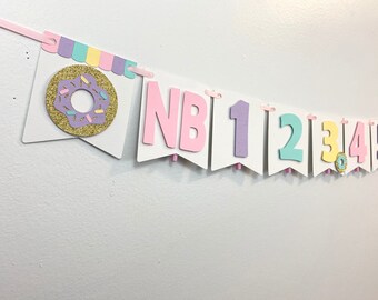 Donut First Year Banner, Donut Photo Banner, Donut Monthly Banner, Donut First Birthday,  Newborn to 12 Months Banner