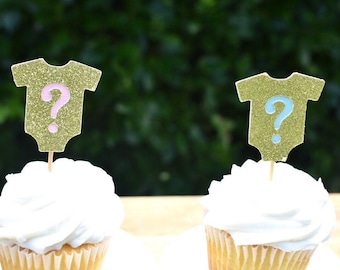 Adornos para cupcakes para revelación de género, adornos para cupcakes de niño o niña, adornos para cupcakes de él o ella, fiesta de revelación de género, decoraciones para revelación de género