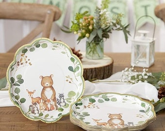 Woodland Baby Shower Lunch Plates 16ct | Forest Animals Baby Shower Decor | Woodland First Birthday Party | Paper Plates