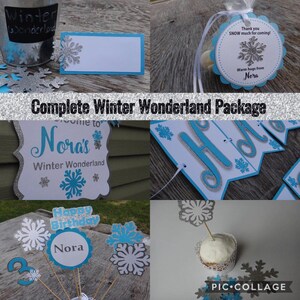 Paquete para fiesta de invierno mágico, decoración de Frozen, invierno mágico, primer cumpleaños, pancarta de Frozen, pancarta de copos de nieve imagen 1