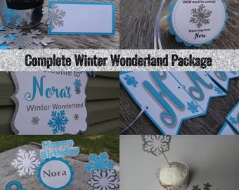 Winter Wonderland Party Package, Frozen Party Decor, Winter Onderland, First Birthday, Frozen Banner, Snowflake Banner