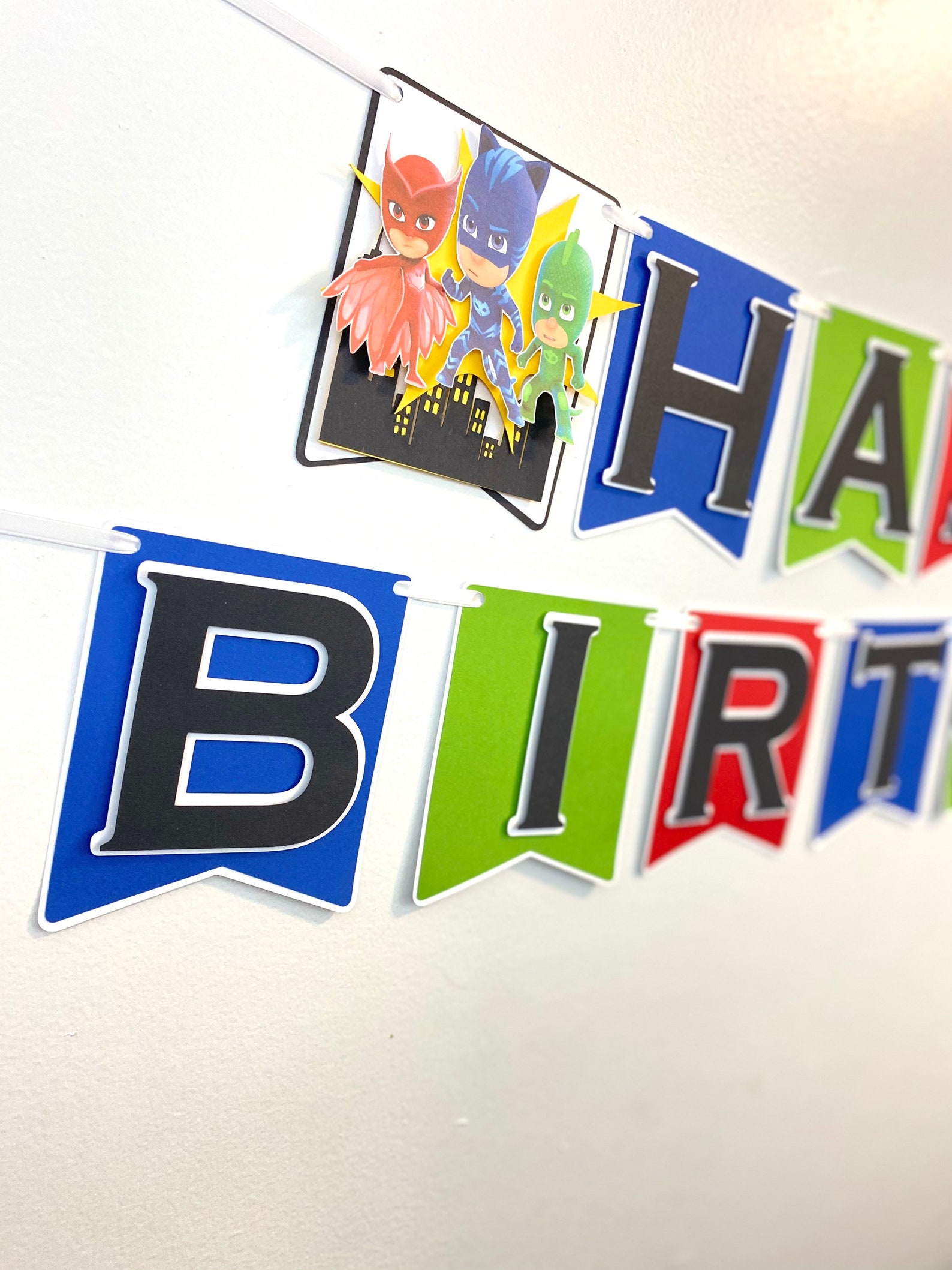 PJ Masks Inspired Happy Birthday Banner PJ Masks Banner PJ - Etsy
