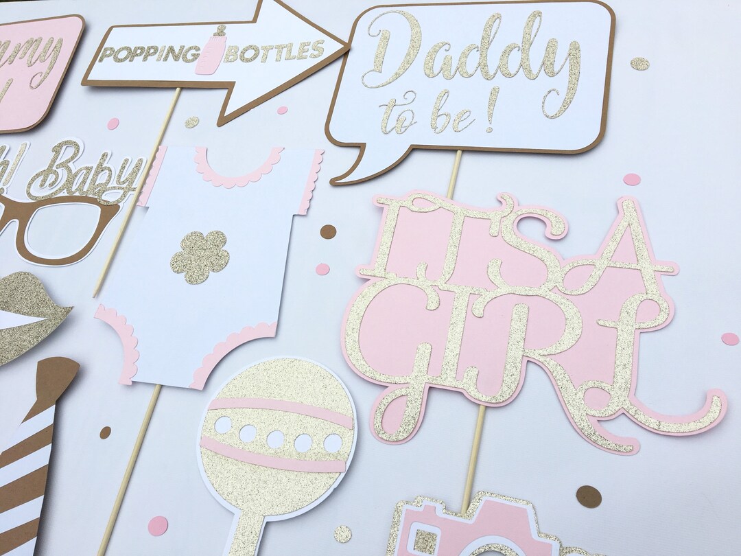 Baby Shower Photo Booth Props, Oh Baby Photo Booth Props, Gold and Pink