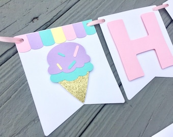 Ice Cream Banner, Ice Cream Happy Birthday Banner, Ice Cream Party Decorations, Sweet Shoppe Party Theme