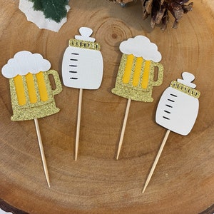 A Baby Is Brewing Cupcake Toppers, Co-ed Baby Shower, Beer Mug and Baby Bottles, beer cupcake, bottle cupcake