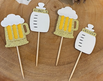 A Baby Is Brewing Cupcake Toppers, Co-ed Baby Shower, Beer Mug and Baby Bottles, beer cupcake, bottle cupcake