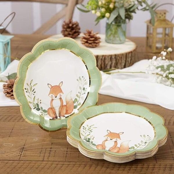 Woodland Baby Shower Dessert Plates 16ct | Forest Animals Baby Shower Decor | Woodland First Birthday Party | Woodland Birthday Plates