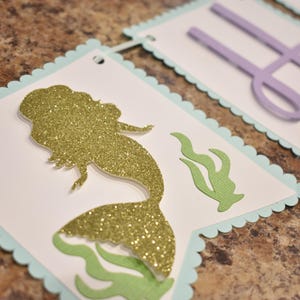 Mermaid Banner, Mermaid Happy Birthday Banner, Under the Sea Banner, Mermaid Party, Little Mermaid, purple, teal, gold image 4