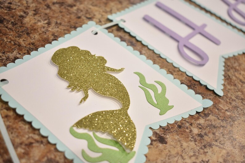 Mermaid Banner, Mermaid Happy Birthday Banner, Under the Sea Banner, Mermaid Party, Little Mermaid, purple, teal, gold image 4