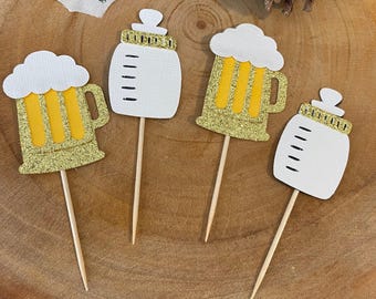 Adornos para cupcakes "¡Bebé en camino!", Baby Shower mixto, Jarra de cerveza y biberones, cupcake de cerveza, cupcake de botella