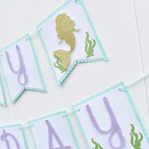 Mermaid Banner, Mermaid Happy Birthday Banner, Under the Sea Banner, Mermaid Party, Little Mermaid, purple, teal, gold image 5