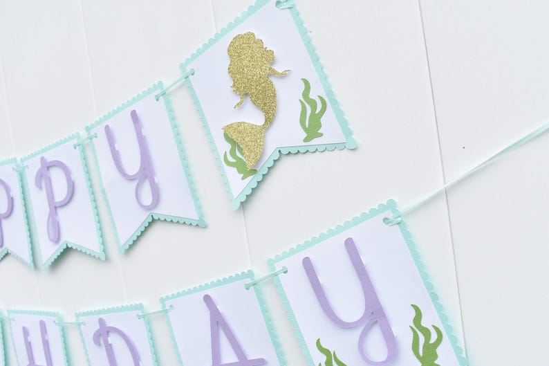 Mermaid Banner, Mermaid Happy Birthday Banner, Under the Sea Banner, Mermaid Party, Little Mermaid, purple, teal, gold image 5