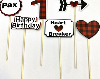 Valentine’s Birthday Centerpiece Sticks, Our Little Heartbreaker, Valentine’s Birthday Decorations, Buffalo Plaid, Boy Valentine’s Birthday