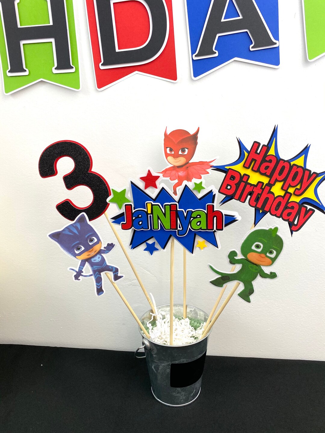 PJ Masks Centerpiece PJ Mask Centerpiece PJ Masks Birthday Etsy