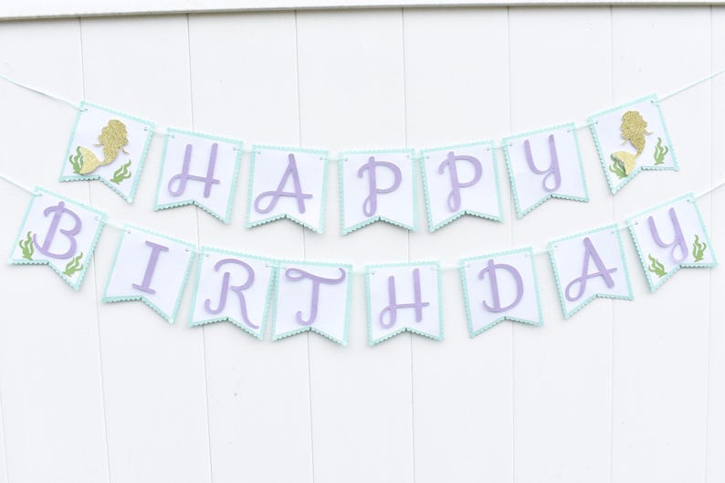 Mermaid Banner, Mermaid Happy Birthday Banner, Under the Sea Banner, Mermaid Party, Little Mermaid, purple, teal, gold image 6