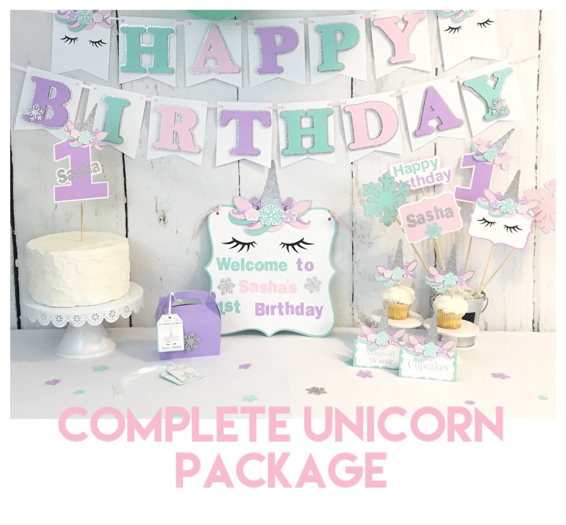Unicorn Party Package Unicorn Party Decorations Winter Wonderland Decorations Winter Unicorn Party Unicorn Banner Unicorn
